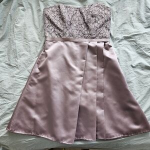 David's Bridal strapless Bridesmaid dress lace top pockets